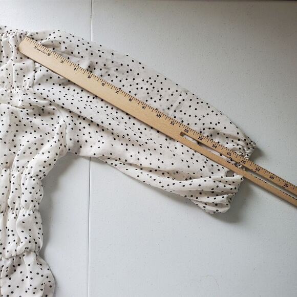 Retro Girl Blouse Sheer Polka Dot Puff Sleeve Smocked Waist Boho Preppy - Picture 13 of 14